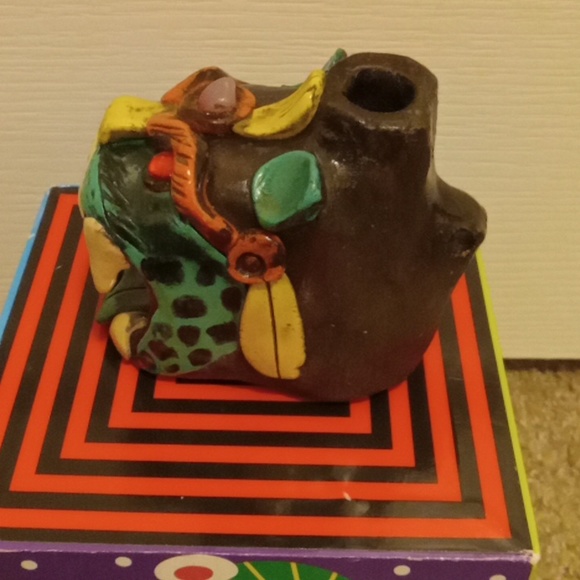 MAYAN AZTEC CLAY DEATH WHISTLE JAGUAR CAT MAN IN MOUTH HANDMADE FOLK ART MEXICO - Picture 2 of 7